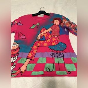 Kolarway hand painted wearable art shirt hot pink all over heels lady S retro